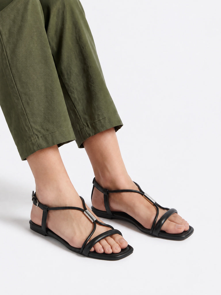 LUNA BLU Black Metal-Detail Slingback Sandals