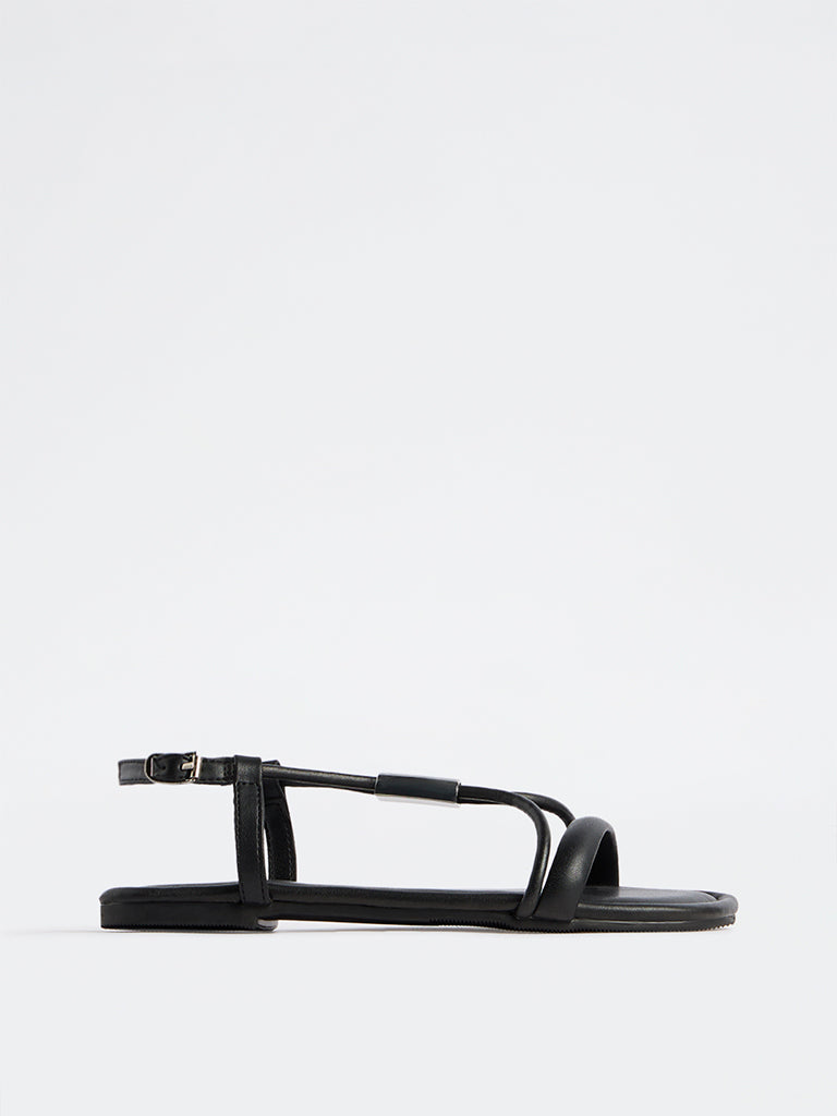 LUNA BLU Black Metal-Detail Slingback Sandals