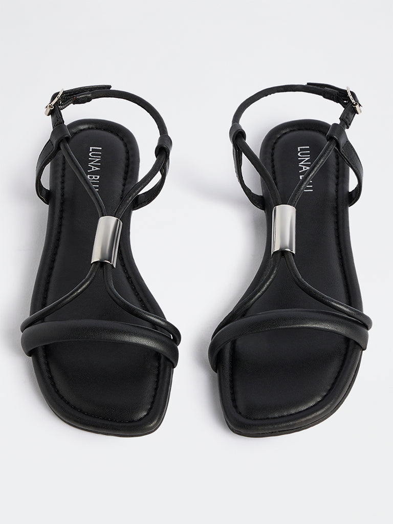 LUNA BLU Black Metal-Detail Slingback Sandals