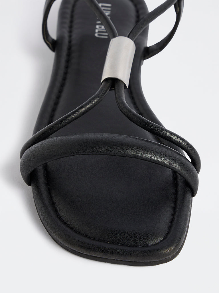 LUNA BLU Black Metal-Detail Slingback Sandals