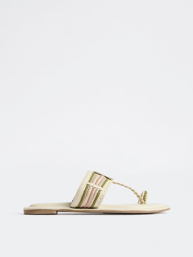 LUNA BLU Ivory Braided Kolhapuri Sandals
