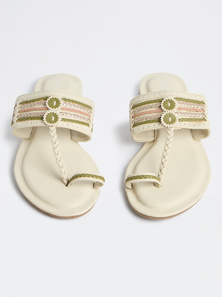 LUNA BLU Ivory Braided Kolhapuri Sandals