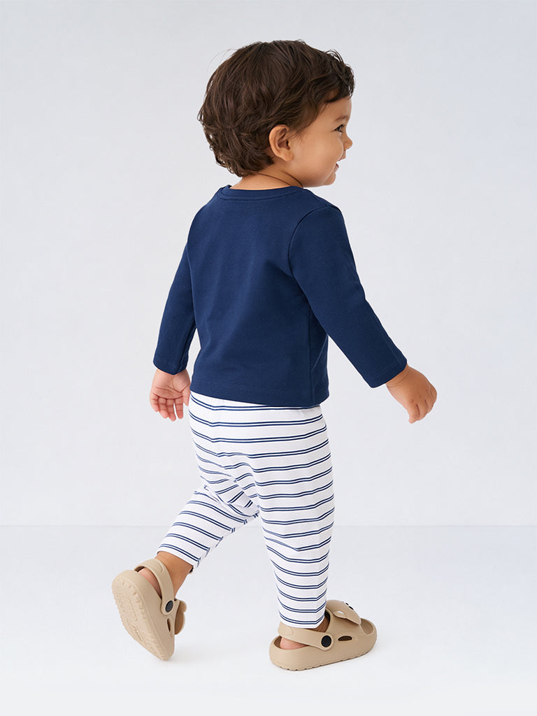 HOP Baby Boys Navy Printed Cotton T-Shirt and Pants Set