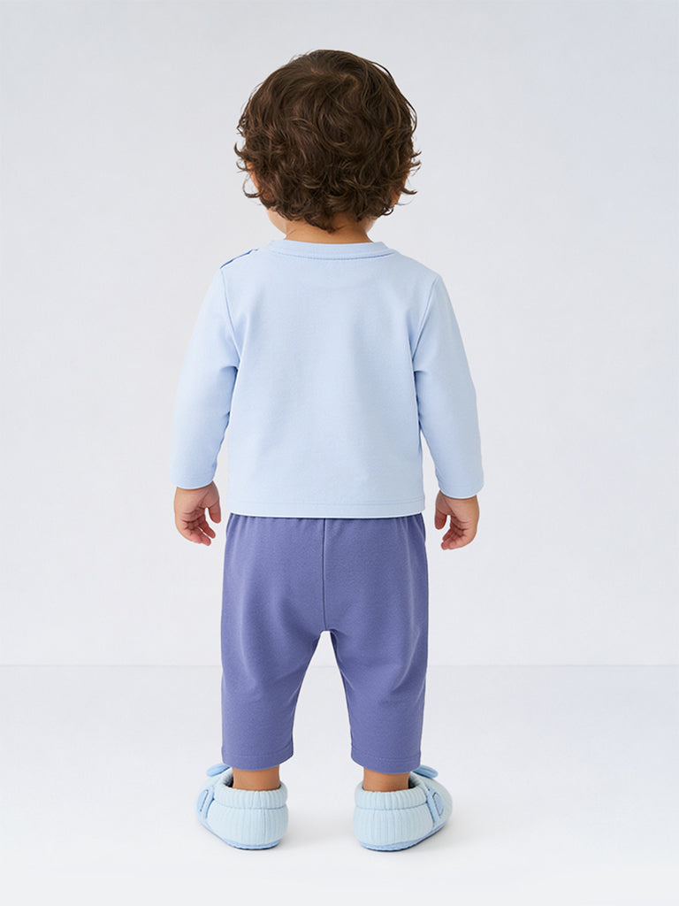 HOP Baby Boys Light Blue Animal Printed Cotton T-Shirt and Pants Set