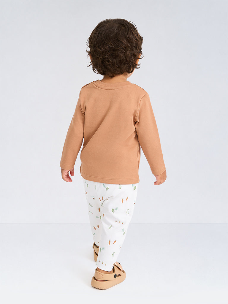 HOP Baby Boys Orange Printed Cotton T-Shirt and Pants Set