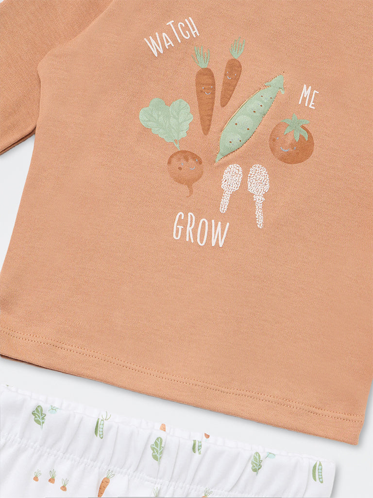 HOP Baby Boys Orange Printed Cotton T-Shirt and Pants Set