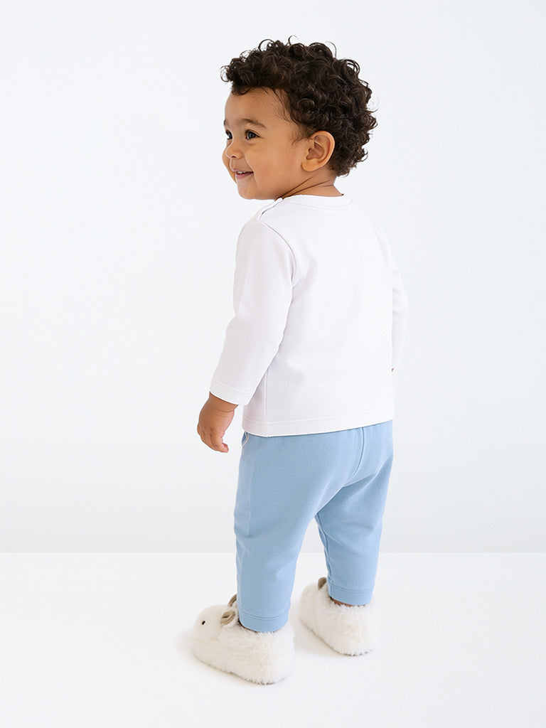 HOP Baby Boys Blue Printed Cotton T-Shirt with Pants Set