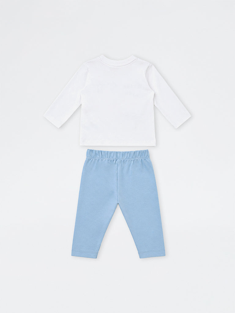 HOP Baby Boys Blue Printed Cotton T-Shirt with Pants Set