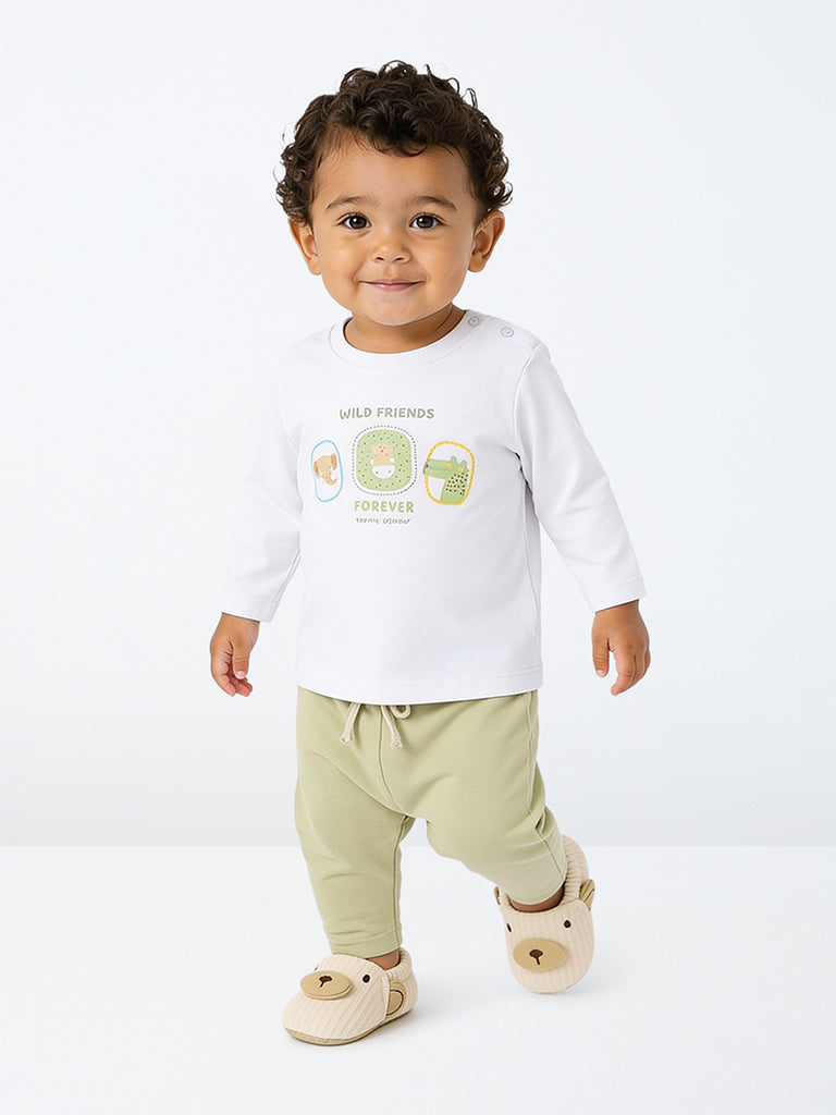 HOP Baby Boys Sage Printed Cotton T-Shirt with Pants Set