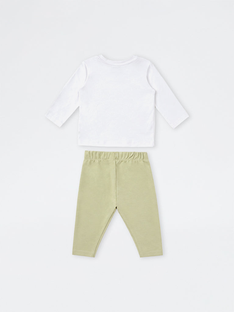 HOP Baby Boys Sage Printed Cotton T-Shirt with Pants Set