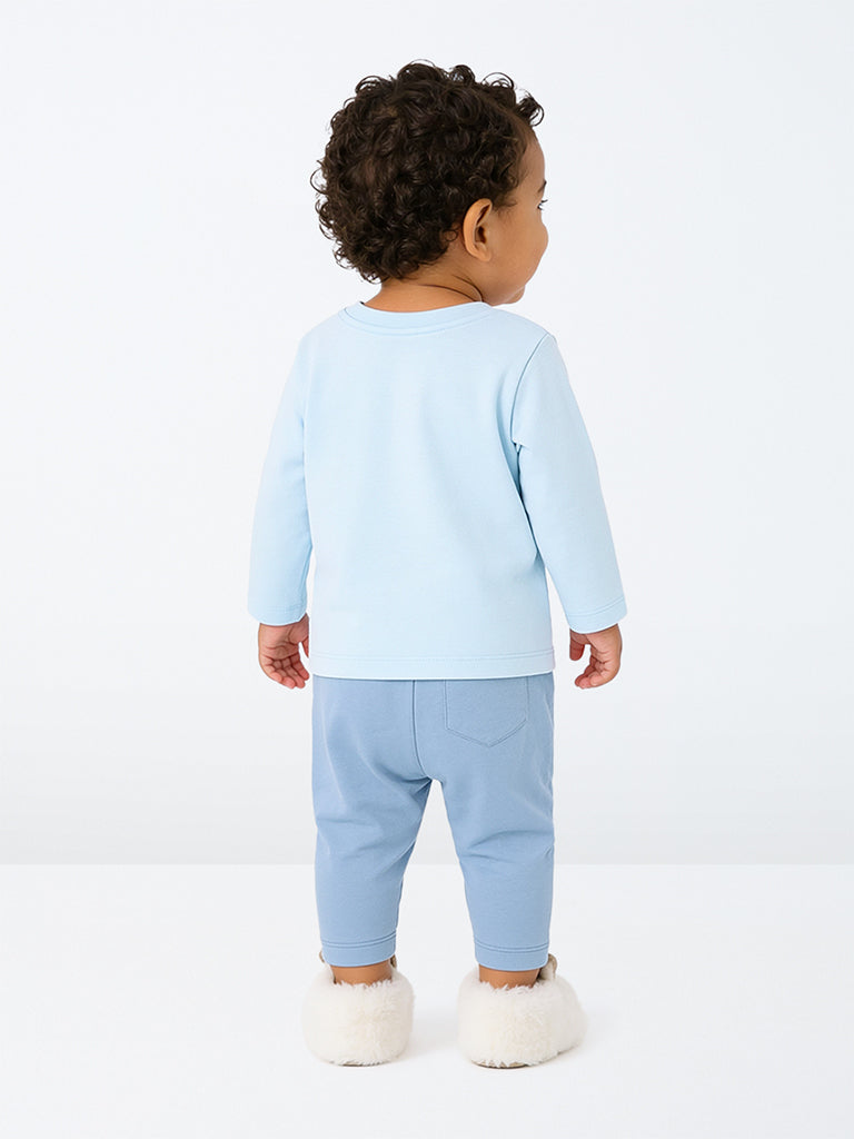 HOP Baby Boys Blue Printed Cotton T-Shirt with Pants Set