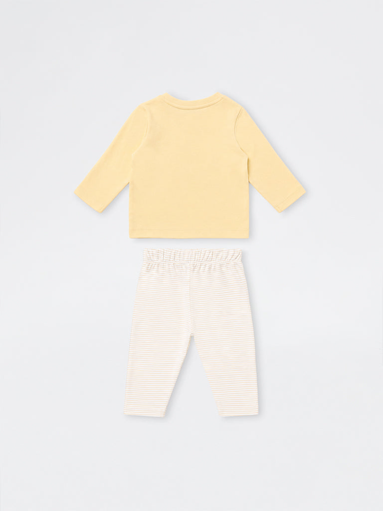 HOP Baby Boys Yellow Animal Printed Cotton T-Shirt and Pants Set