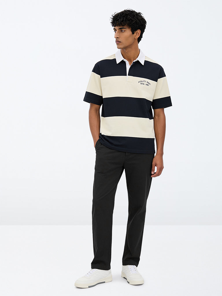 WES Casuals Black Relaxed-Fit Mid-Rise Cotton-Blend Pants