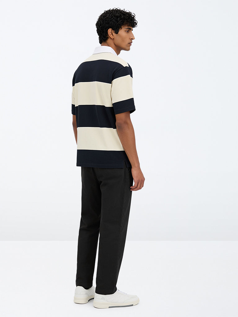 WES Casuals Black Relaxed-Fit Mid-Rise Cotton-Blend Pants