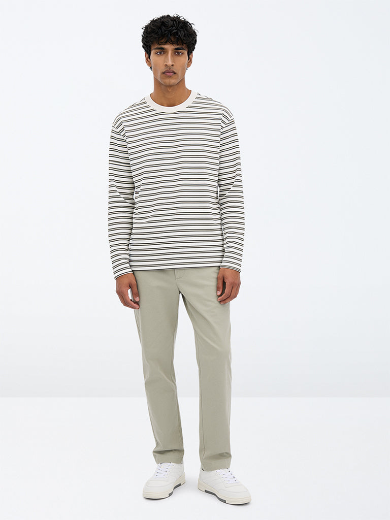 WES Casuals Olive Slim-Fit Mid-Rise Cotton-Blend Trousers