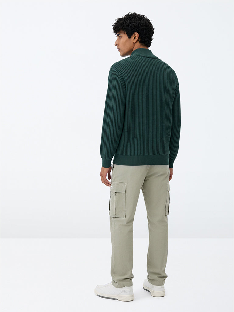 WES Casuals Light Olive Relaxed-Fit Mid-Rise Cotton Cargo Pants