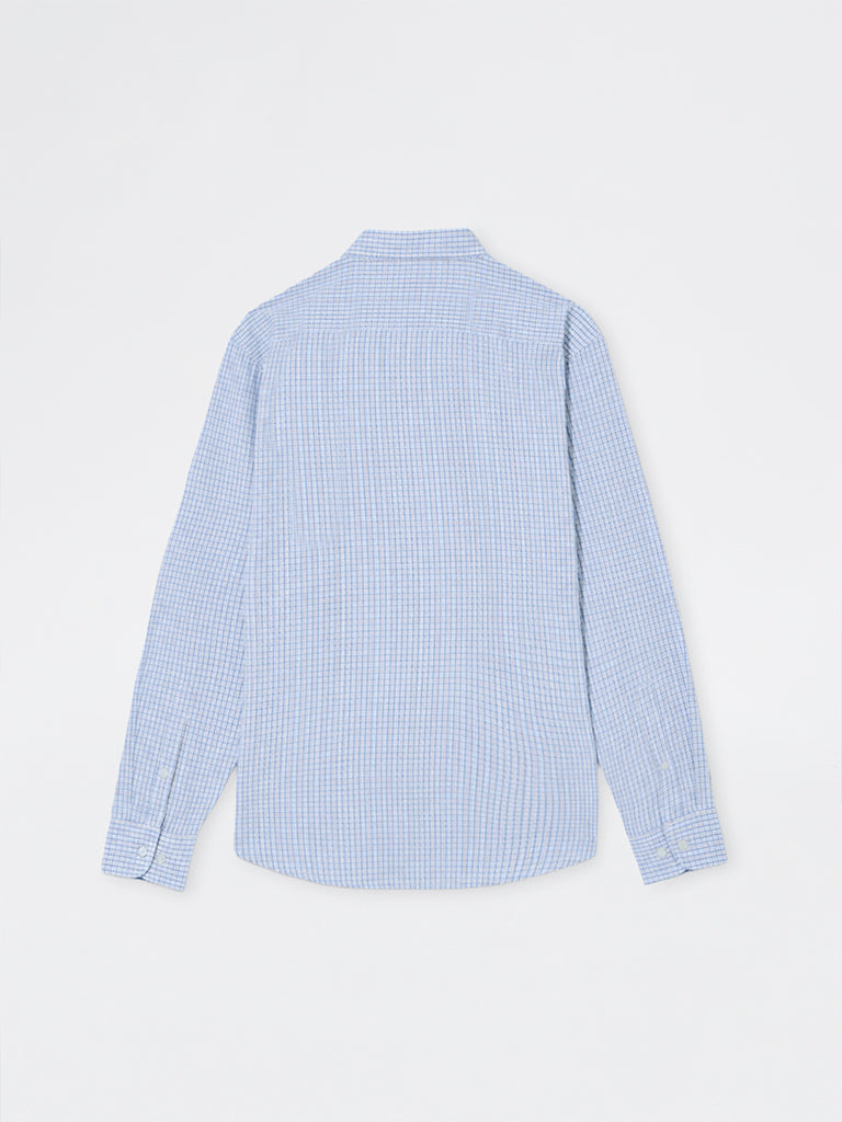 WES Casuals Light Blue Checkered Relaxed-Fit Cotton Shirt
