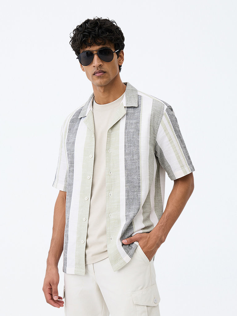 WES Casuals Multicolour Striped Relaxed-Fit Cotton-Blend Shirt