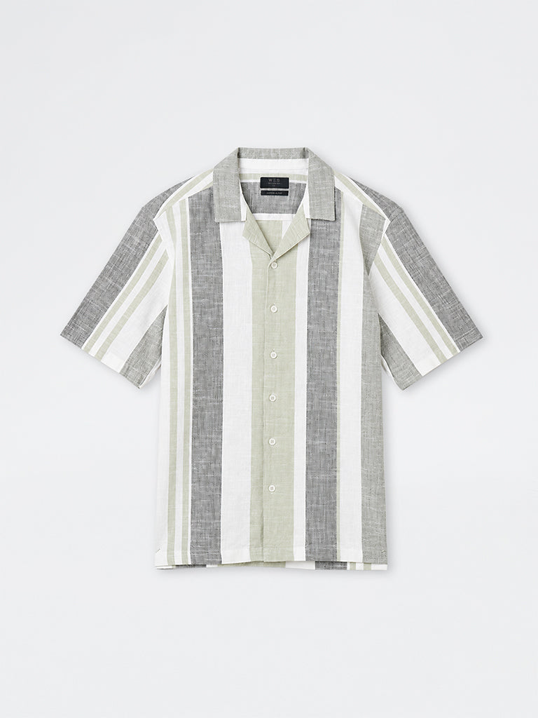 WES Casuals Multicolour Striped Relaxed-Fit Cotton-Blend Shirt