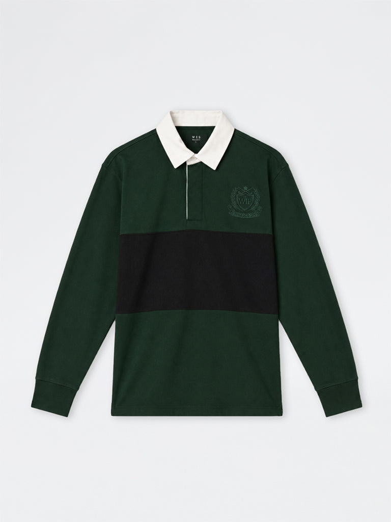 WES Casuals Green Colour-Blocked Relaxed-Fit Cotton-Blend Polo T-Shirt