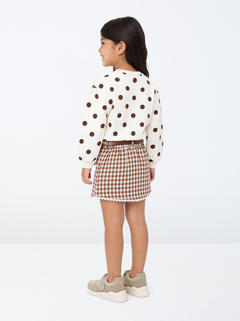 HOP Kids Girls Off-White Polka-Dot Printed Cotton-Blend Sweatshirt