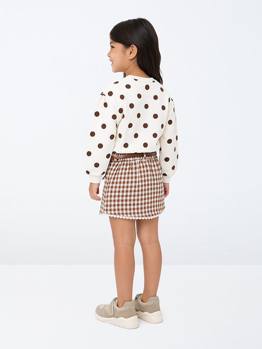 HOP Kids Girls Off-White Polka-Dot Printed Cotton-Blend Sweatshirt