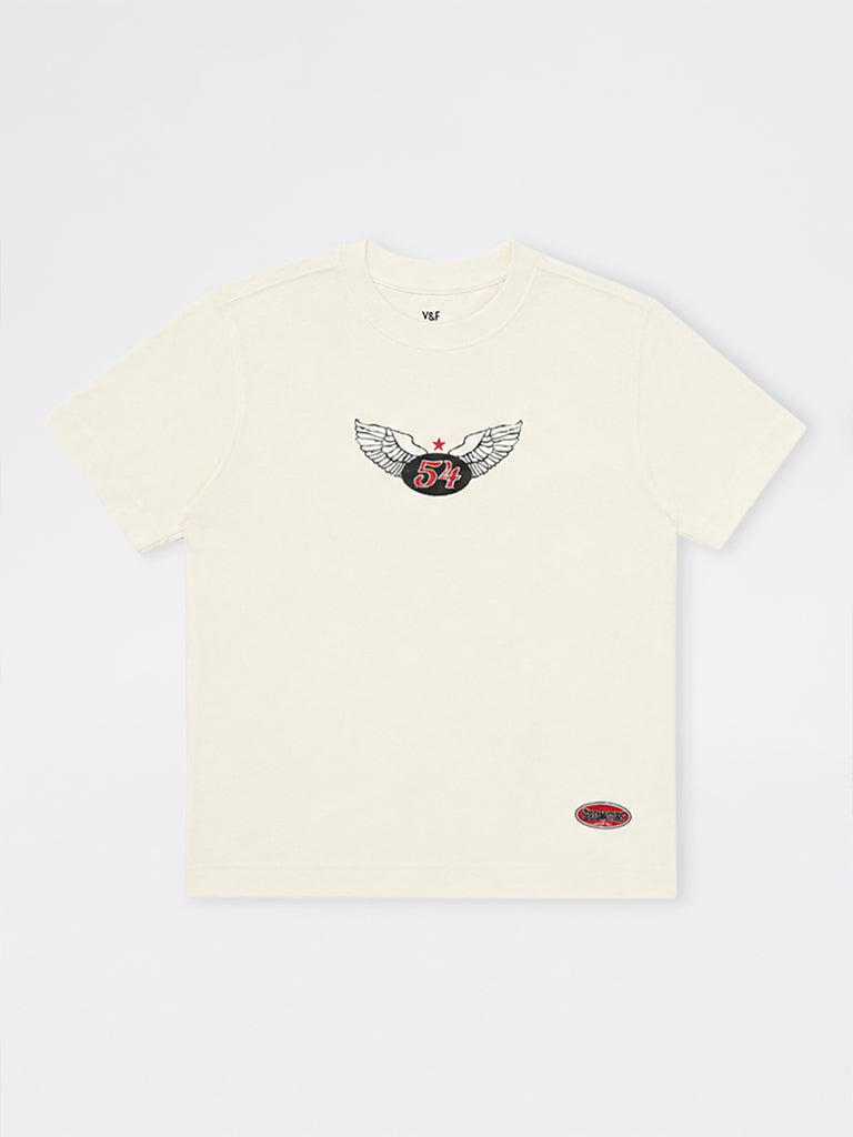 Boys Off-White Graphic Printed Cotton T-Shirt