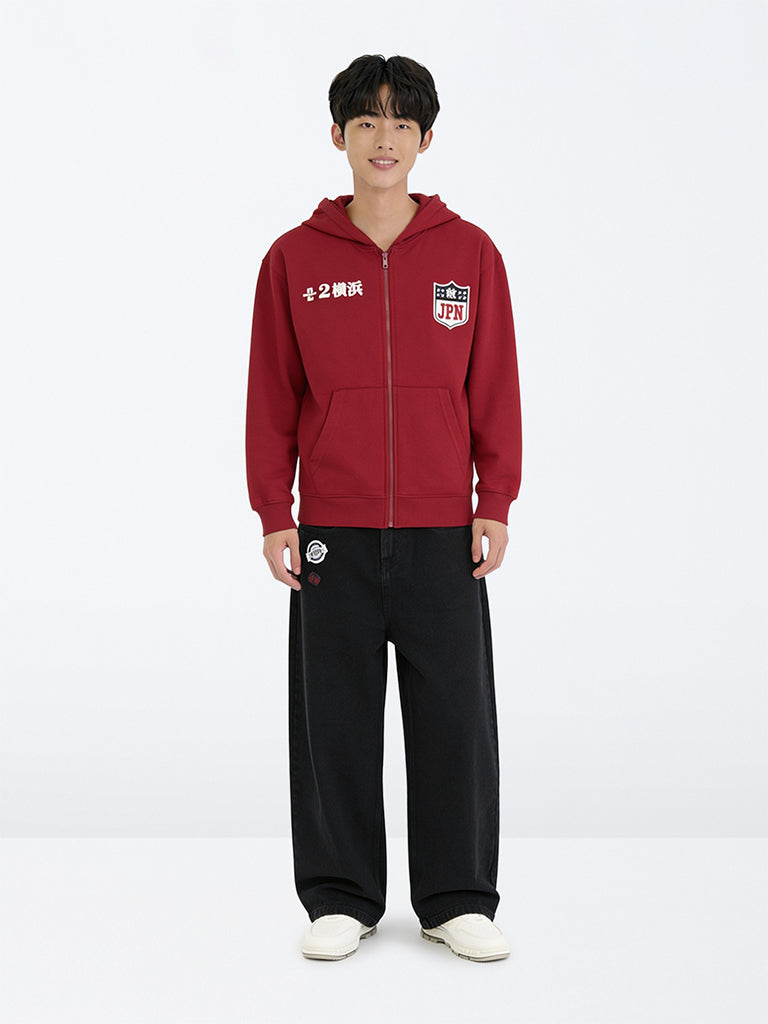 Boys Black Patch-Detail Mid-Rise Relaxed Fit Jeans