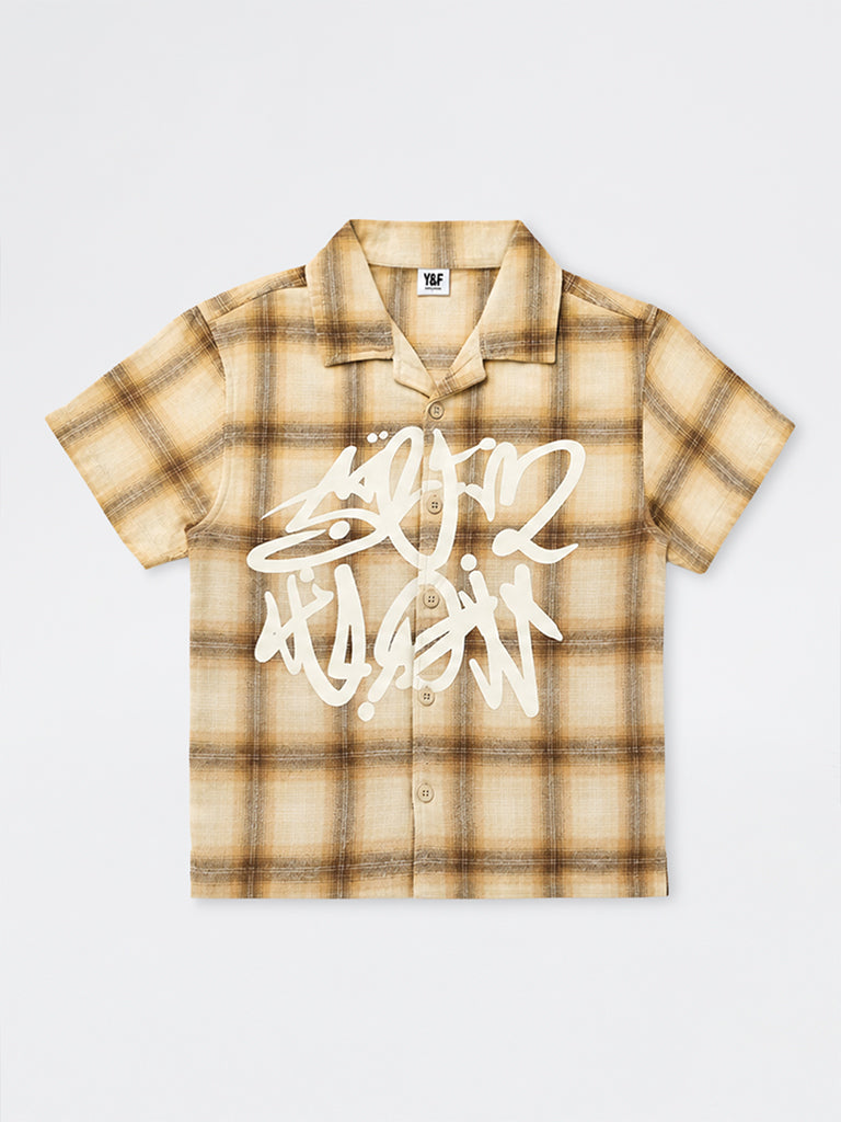 Boys Beige Checkered Cotton Shirt
