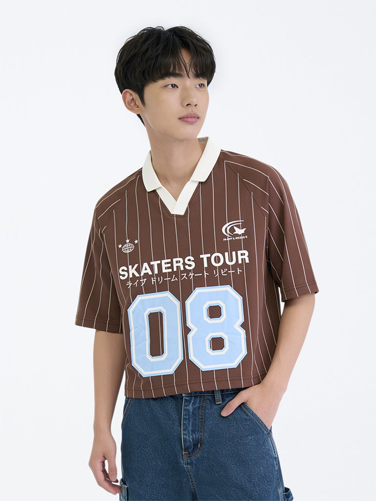 Boys Brown Printed T-Shirt