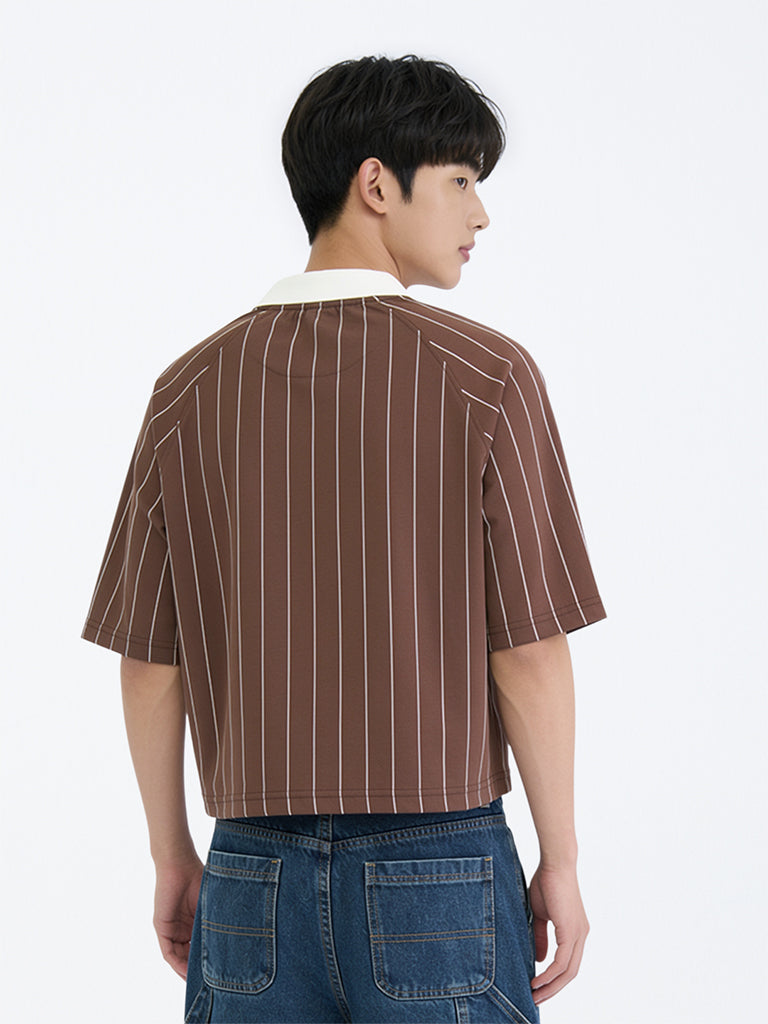 Boys Brown Printed T-Shirt