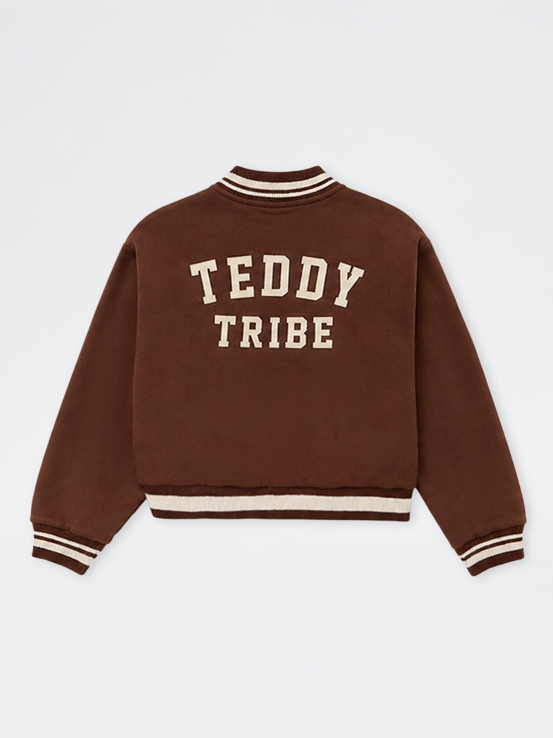 Girls Brown Teddy Detail Cotton-Blend Varsity Jacket