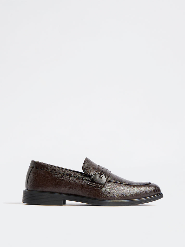 SOLEPLAY Dark Brown Textured Penny Loafers
