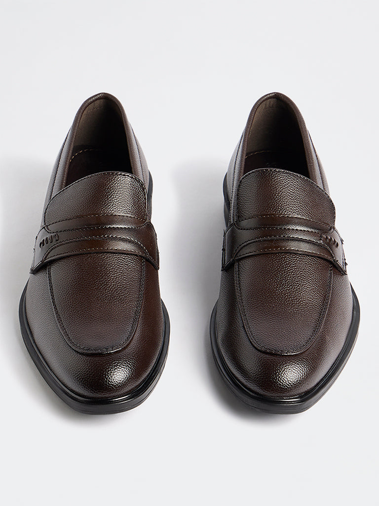 SOLEPLAY Dark Brown Textured Penny Loafers