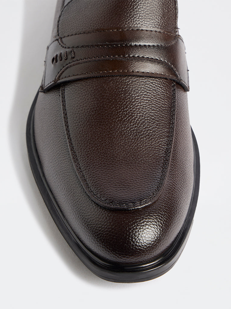 SOLEPLAY Dark Brown Textured Penny Loafers