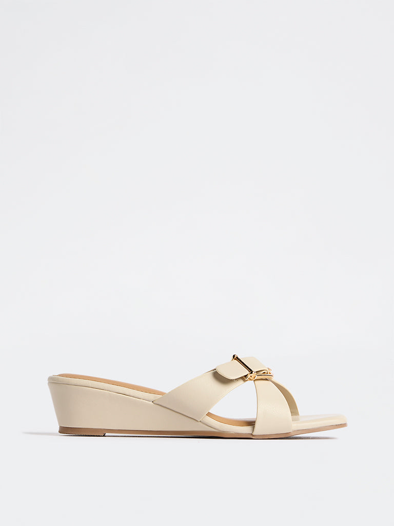 LUNA BLU Ivory Criss-Cross Strap Wedge Heel Sandals