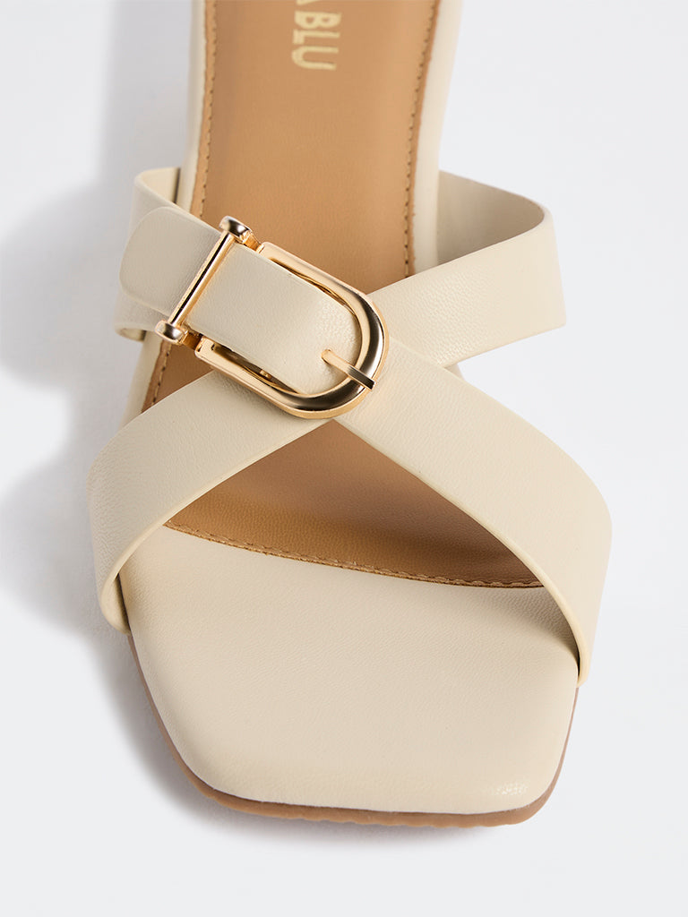 LUNA BLU Ivory Criss-Cross Strap Wedge Heel Sandals