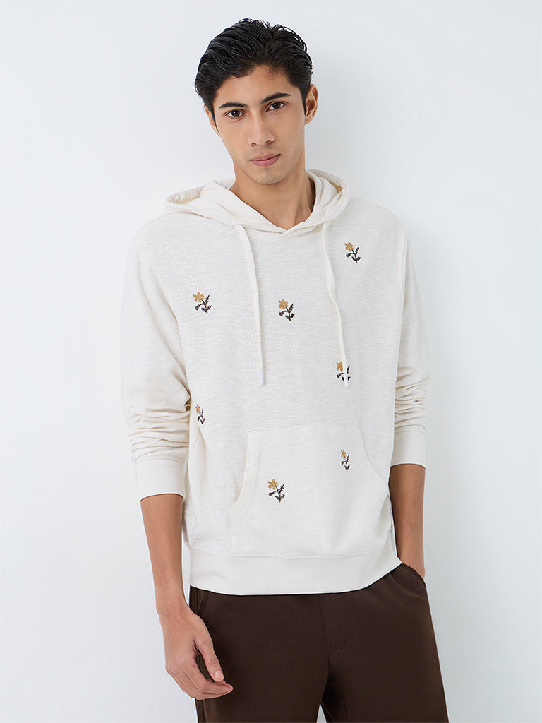 ETA Off-White Floral Embroidered Relaxed-Fit Cotton Sweatshirt