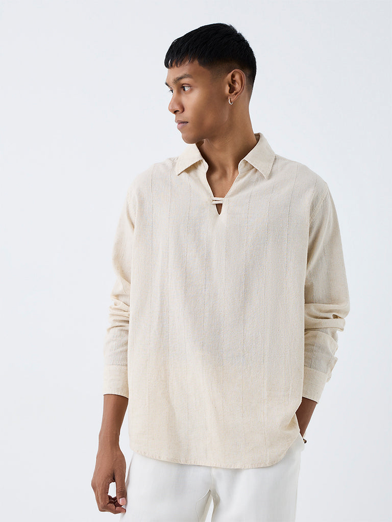 ETA Light Beige Striped Relaxed-Fit Cotton-Blend Shirt