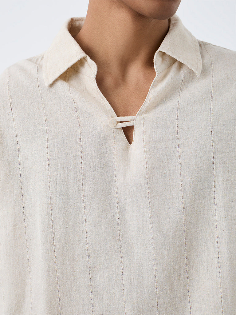 ETA Light Beige Striped Relaxed-Fit Cotton-Blend Shirt