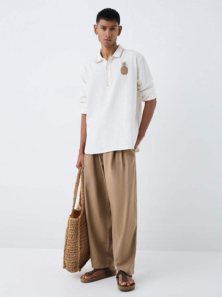 ETA Off-White Pineapple Embroidered Relaxed-Fit Cotton Shirt