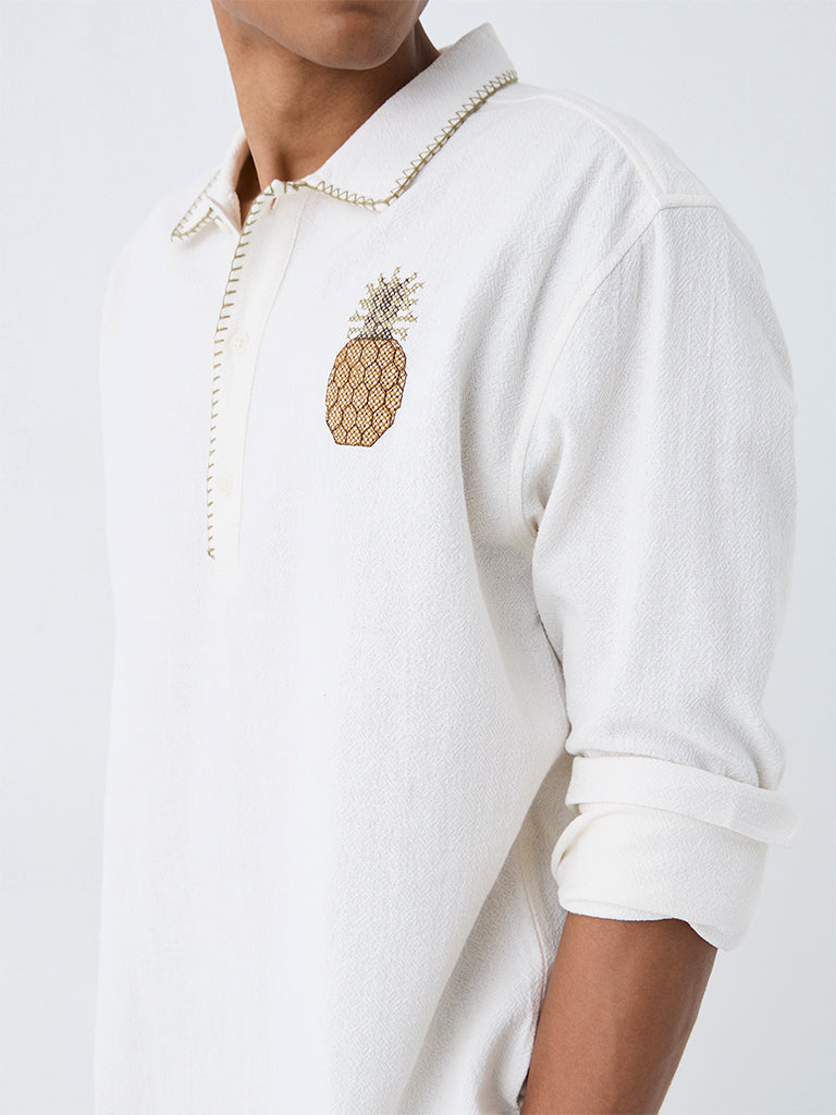 ETA Off-White Pineapple Embroidered Relaxed-Fit Cotton Shirt