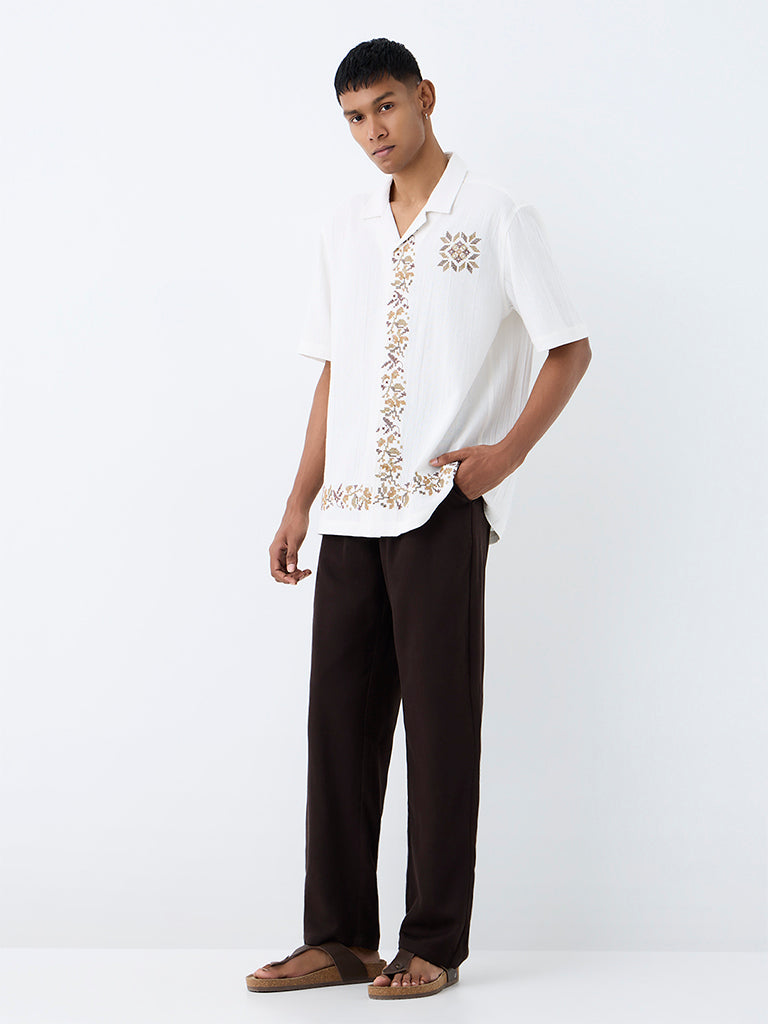 ETA White Embroidered Relaxed-Fit Cotton Shirt