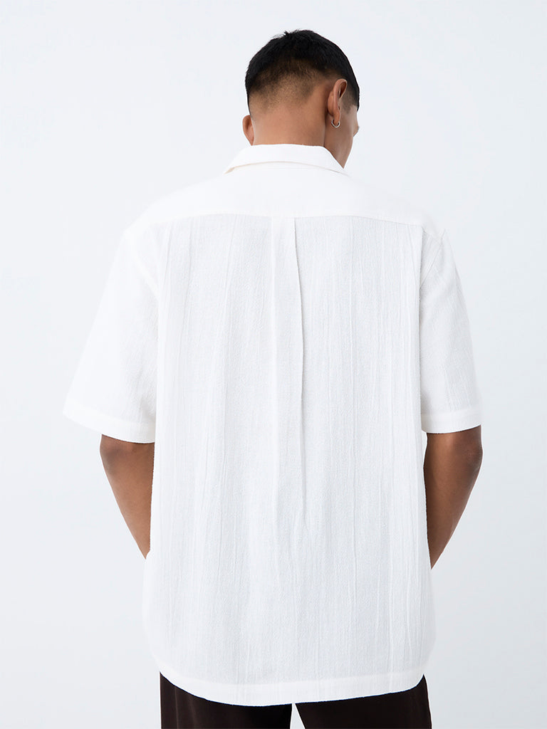 ETA White Embroidered Relaxed-Fit Cotton Shirt