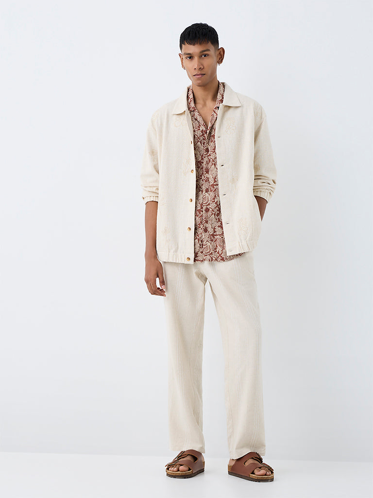 ETA Off-White Floral Embroidered Relaxed-Fit Cotton-Blend Jacket