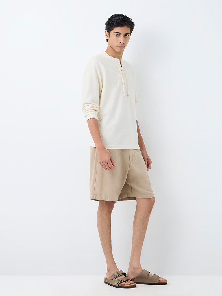ETA Off-White Criss-Cross Tie-Up Relaxed-Fit Cotton-Blend T-Shirt