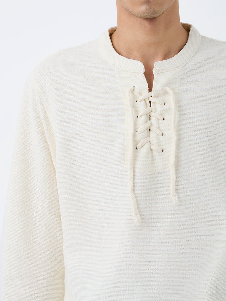 ETA Off-White Criss-Cross Tie-Up Relaxed-Fit Cotton-Blend T-Shirt