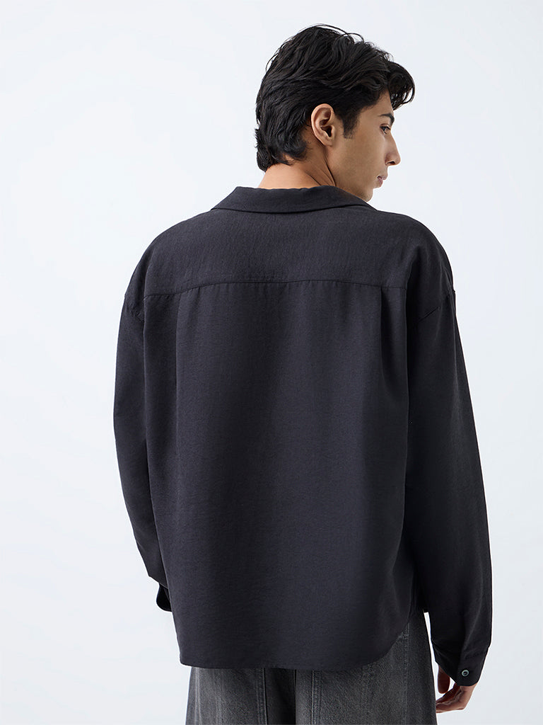 Nuon Black Solid Boxy-Fit Cotton Shirt