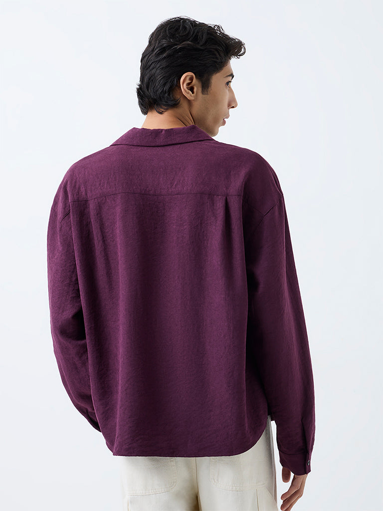 Nuon Plum Solid Boxy-Fit Cotton Shirt