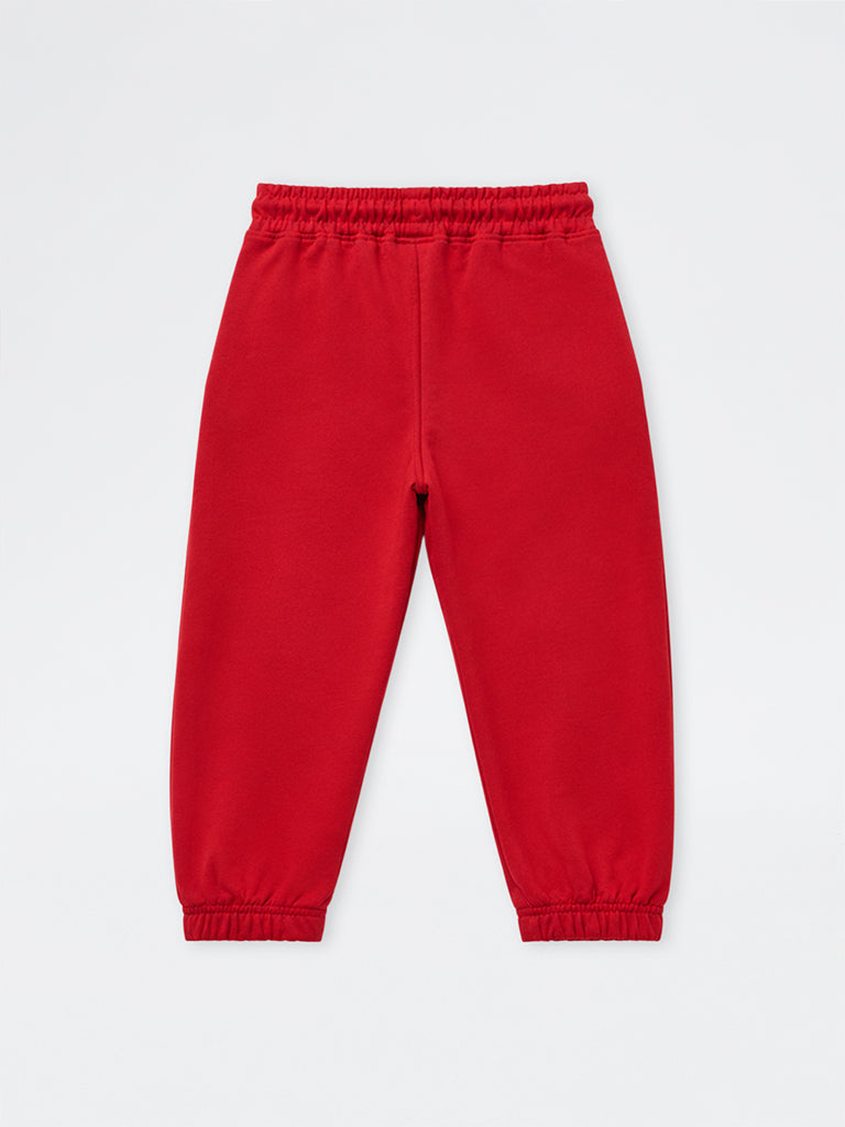 HOP Kids Boys Red Patch-Detail Mid-Rise Cotton-Blend Joggers